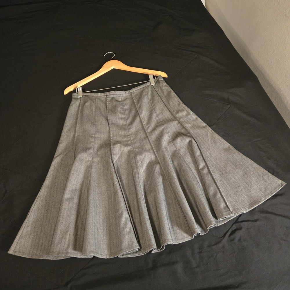 Dalia Collection Flared Skirt Womens 10 Gray Excellent Herringbone Gore Midi
